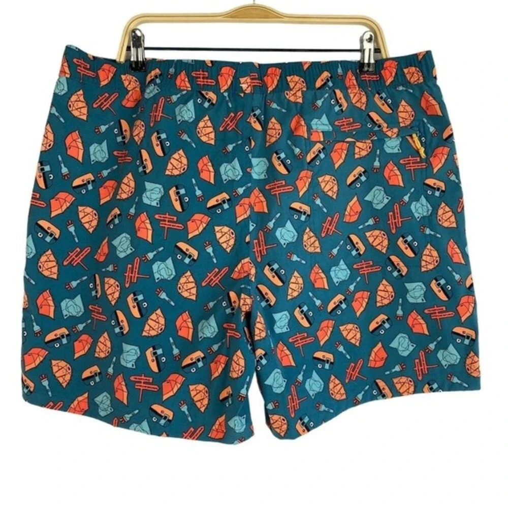 The North Face Allover Camping Print Shorts Men XL Blue Travel Coastal Beach NWT